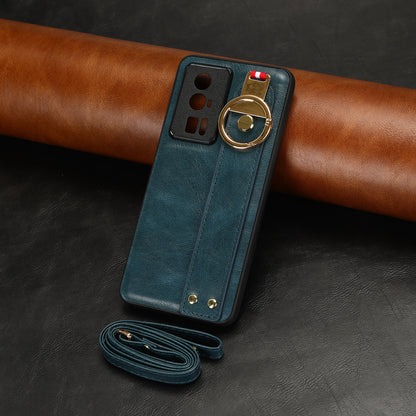 Wristband Kickstand Phone Cover for Xiaomi Poco F5 Pro 5G / Redmi K60 Pro 5G / K60 5G , Leather Coated PC+TPU Case with Neck Strap