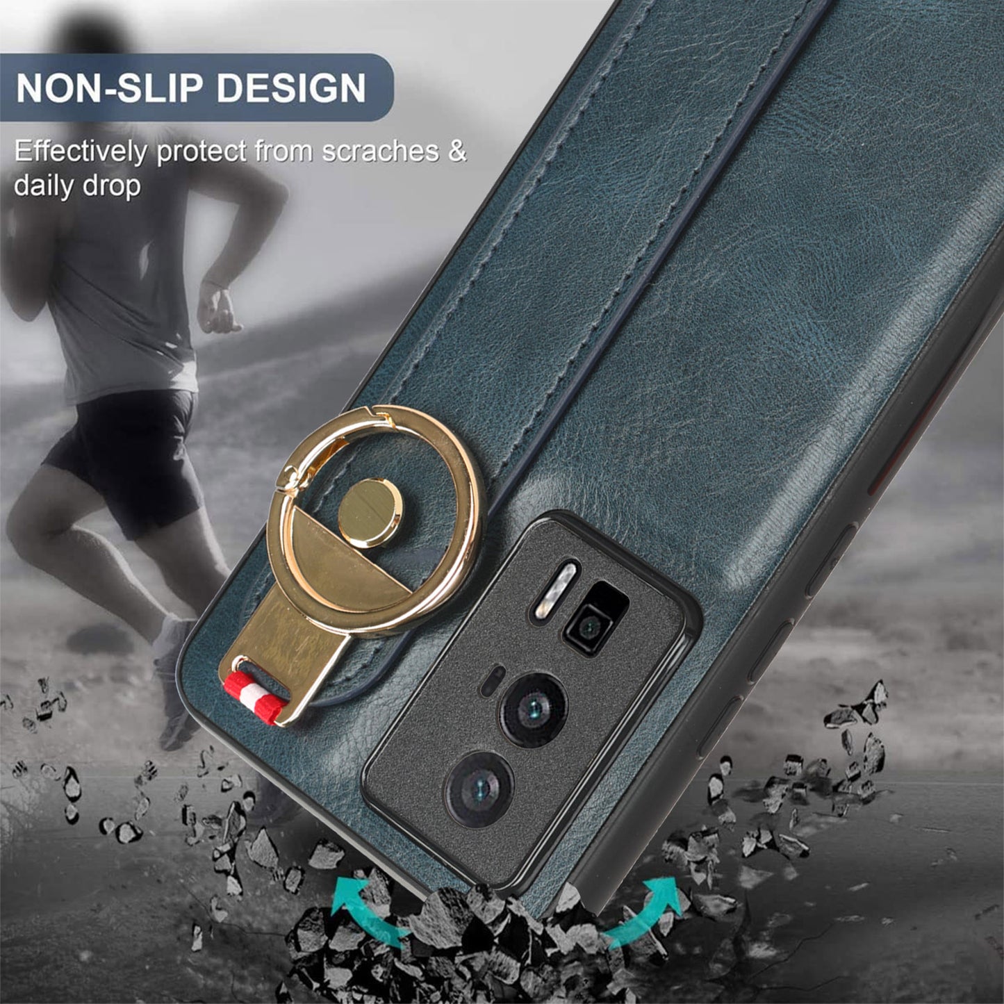 Wristband Kickstand Phone Cover for Xiaomi Poco F5 Pro 5G / Redmi K60 Pro 5G / K60 5G , Leather Coated PC+TPU Case with Neck Strap