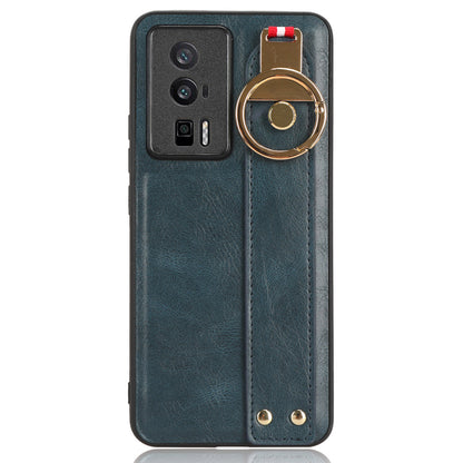 Wristband Kickstand Phone Cover for Xiaomi Poco F5 Pro 5G / Redmi K60 Pro 5G / K60 5G , Leather Coated PC+TPU Case with Neck Strap
