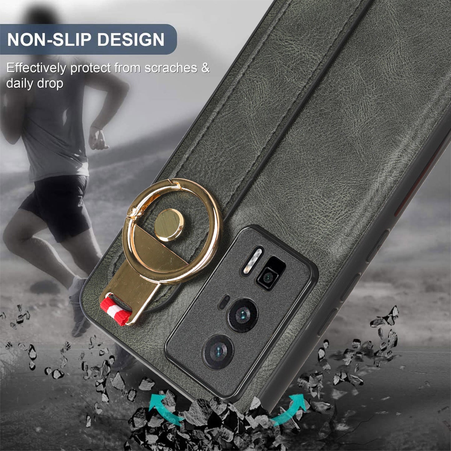 Wristband Kickstand Phone Cover for Xiaomi Poco F5 Pro 5G / Redmi K60 Pro 5G / K60 5G , Leather Coated PC+TPU Case with Neck Strap