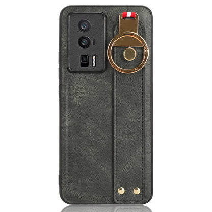 Wristband Kickstand Phone Cover for Xiaomi Poco F5 Pro 5G / Redmi K60 Pro 5G / K60 5G , Leather Coated PC+TPU Case with Neck Strap