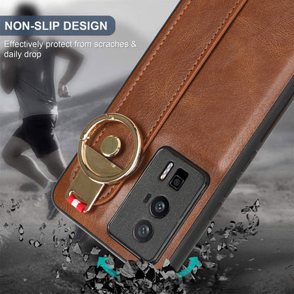 Wristband Kickstand Phone Cover for Xiaomi Poco F5 Pro 5G / Redmi K60 Pro 5G / K60 5G , Leather Coated PC+TPU Case with Neck Strap