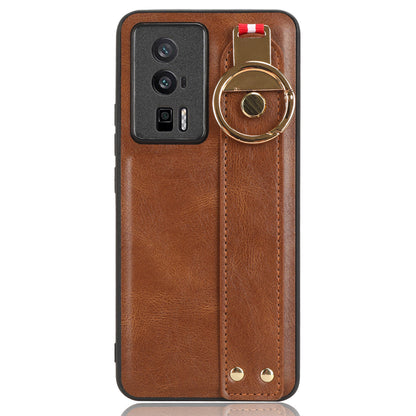Wristband Kickstand Phone Cover for Xiaomi Poco F5 Pro 5G / Redmi K60 Pro 5G / K60 5G , Leather Coated PC+TPU Case with Neck Strap