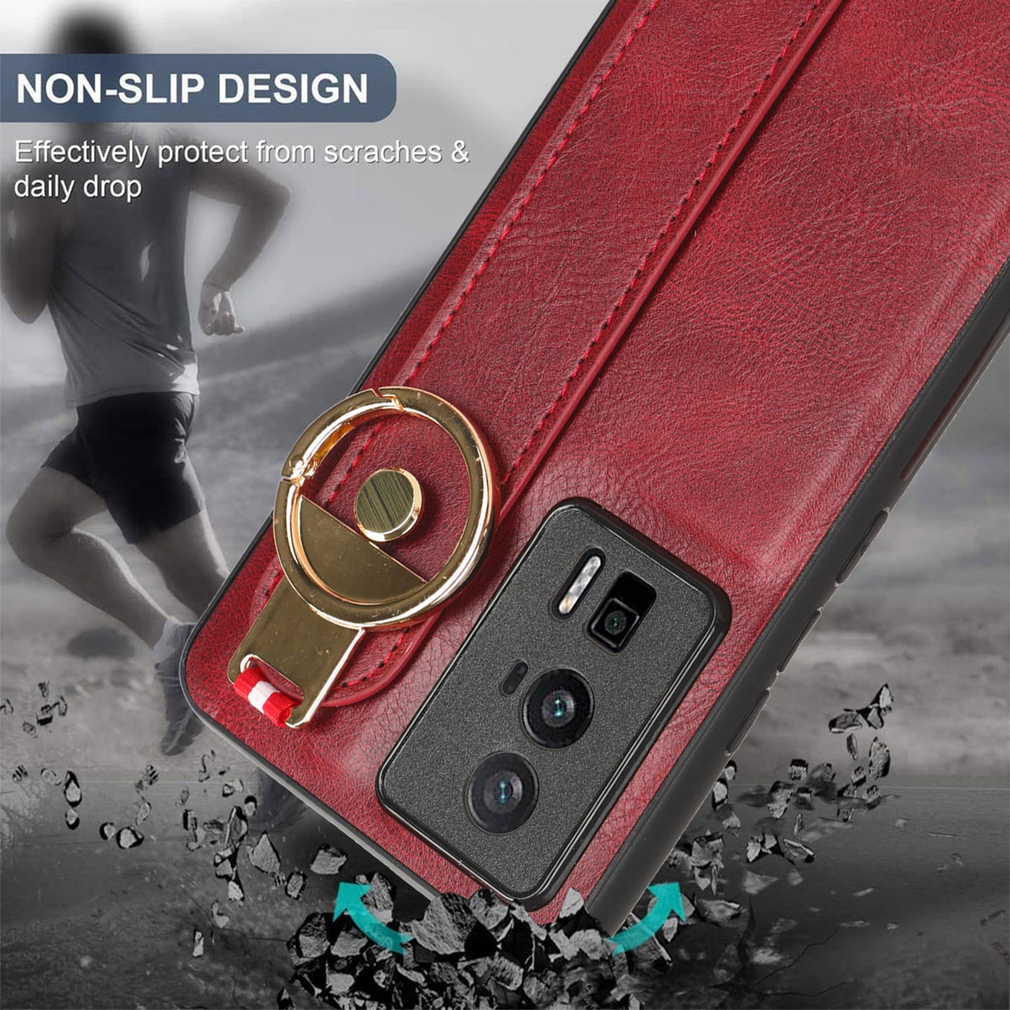 Wristband Kickstand Phone Cover for Xiaomi Poco F5 Pro 5G / Redmi K60 Pro 5G / K60 5G , Leather Coated PC+TPU Case with Neck Strap