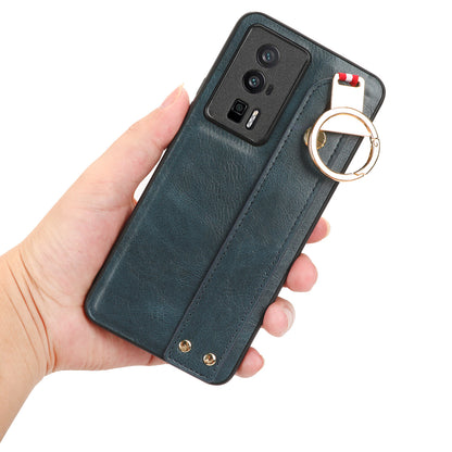 Wristband Kickstand Phone Cover for Xiaomi Poco F5 Pro 5G / Redmi K60 Pro 5G / K60 5G , Leather Coated PC+TPU Case with Neck Strap
