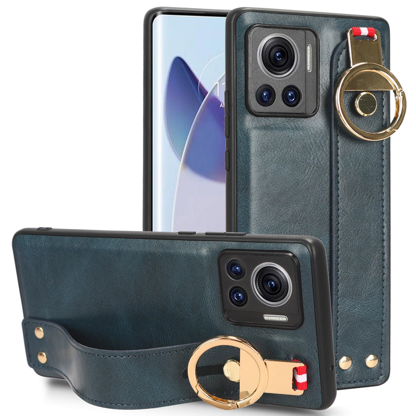 For Motorola Edge 30 Ultra 5G / Moto X30 Pro 5G Phone Case Leather Coated PC+TPU Wristband Kickstand Cover with Neck Strap