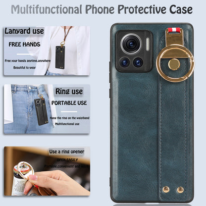 For Motorola Edge 30 Ultra 5G / Moto X30 Pro 5G Phone Case Leather Coated PC+TPU Wristband Kickstand Cover with Neck Strap