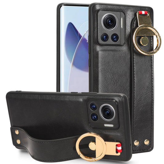 For Motorola Edge 30 Ultra 5G / Moto X30 Pro 5G Phone Case Leather Coated PC+TPU Wristband Kickstand Cover with Neck Strap