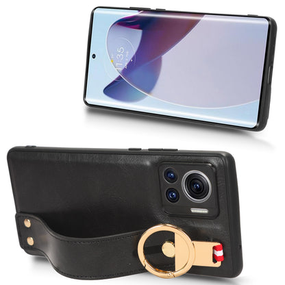 For Motorola Edge 30 Ultra 5G / Moto X30 Pro 5G Phone Case Leather Coated PC+TPU Wristband Kickstand Cover with Neck Strap