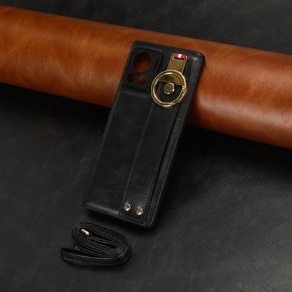 For Motorola Edge 30 Ultra 5G / Moto X30 Pro 5G Phone Case Leather Coated PC+TPU Wristband Kickstand Cover with Neck Strap