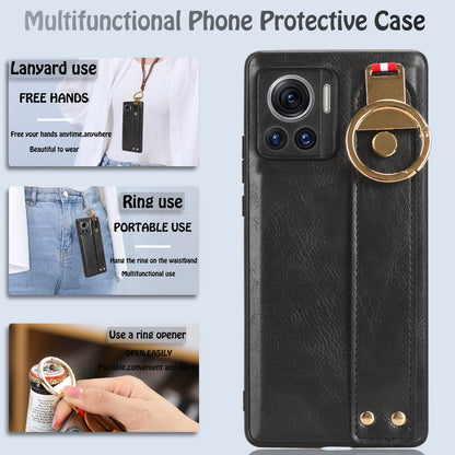 For Motorola Edge 30 Ultra 5G / Moto X30 Pro 5G Phone Case Leather Coated PC+TPU Wristband Kickstand Cover with Neck Strap