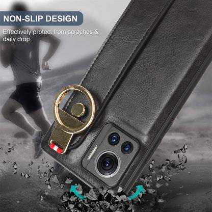 For Motorola Edge 30 Ultra 5G / Moto X30 Pro 5G Phone Case Leather Coated PC+TPU Wristband Kickstand Cover with Neck Strap