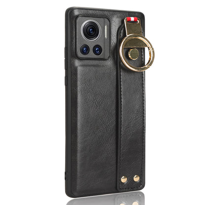 For Motorola Edge 30 Ultra 5G / Moto X30 Pro 5G Phone Case Leather Coated PC+TPU Wristband Kickstand Cover with Neck Strap
