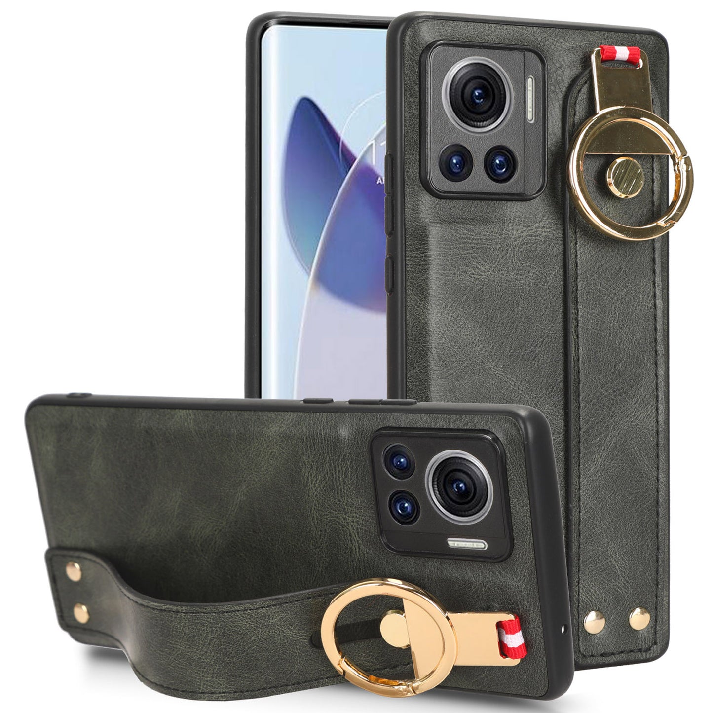 For Motorola Edge 30 Ultra 5G / Moto X30 Pro 5G Phone Case Leather Coated PC+TPU Wristband Kickstand Cover with Neck Strap