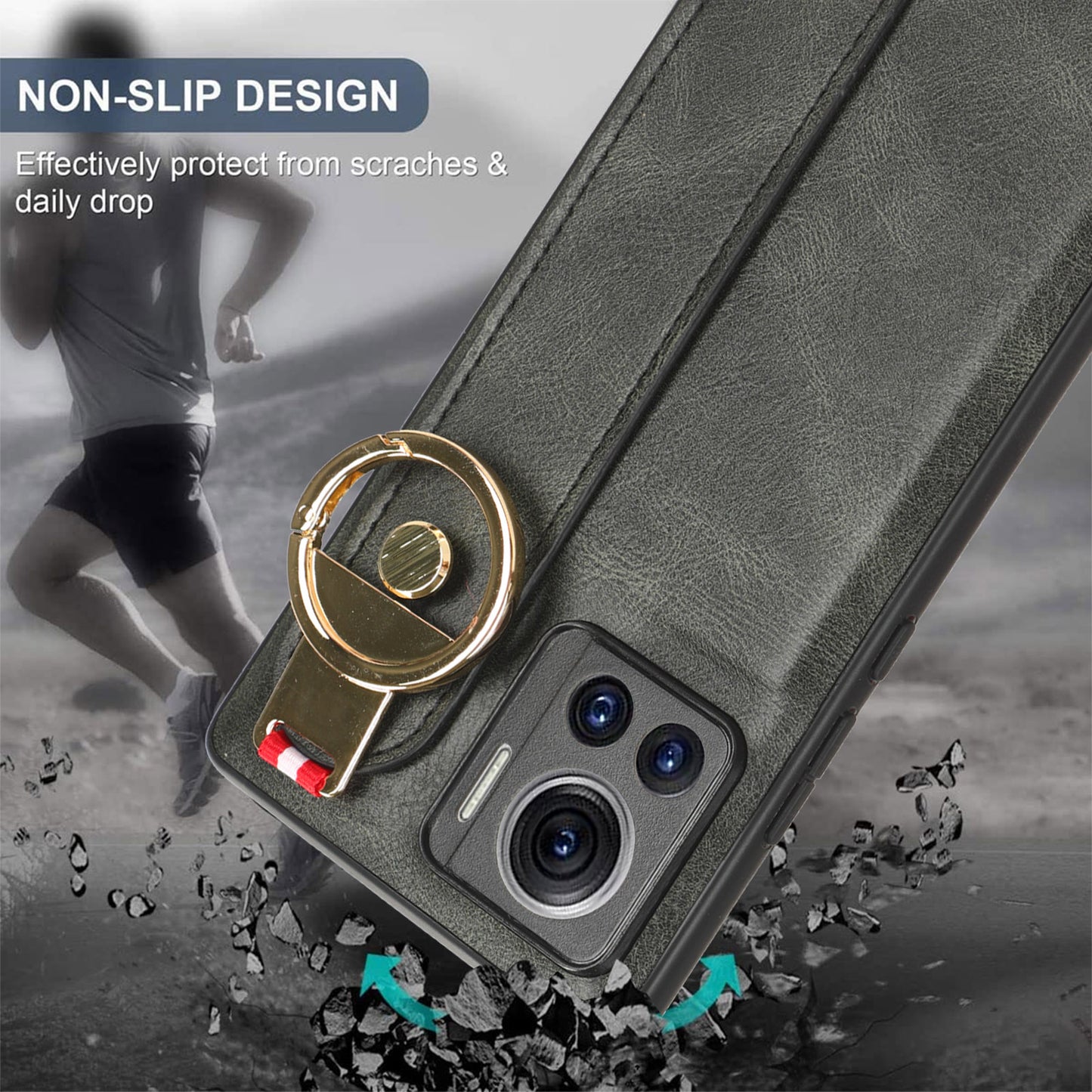 For Motorola Edge 30 Ultra 5G / Moto X30 Pro 5G Phone Case Leather Coated PC+TPU Wristband Kickstand Cover with Neck Strap