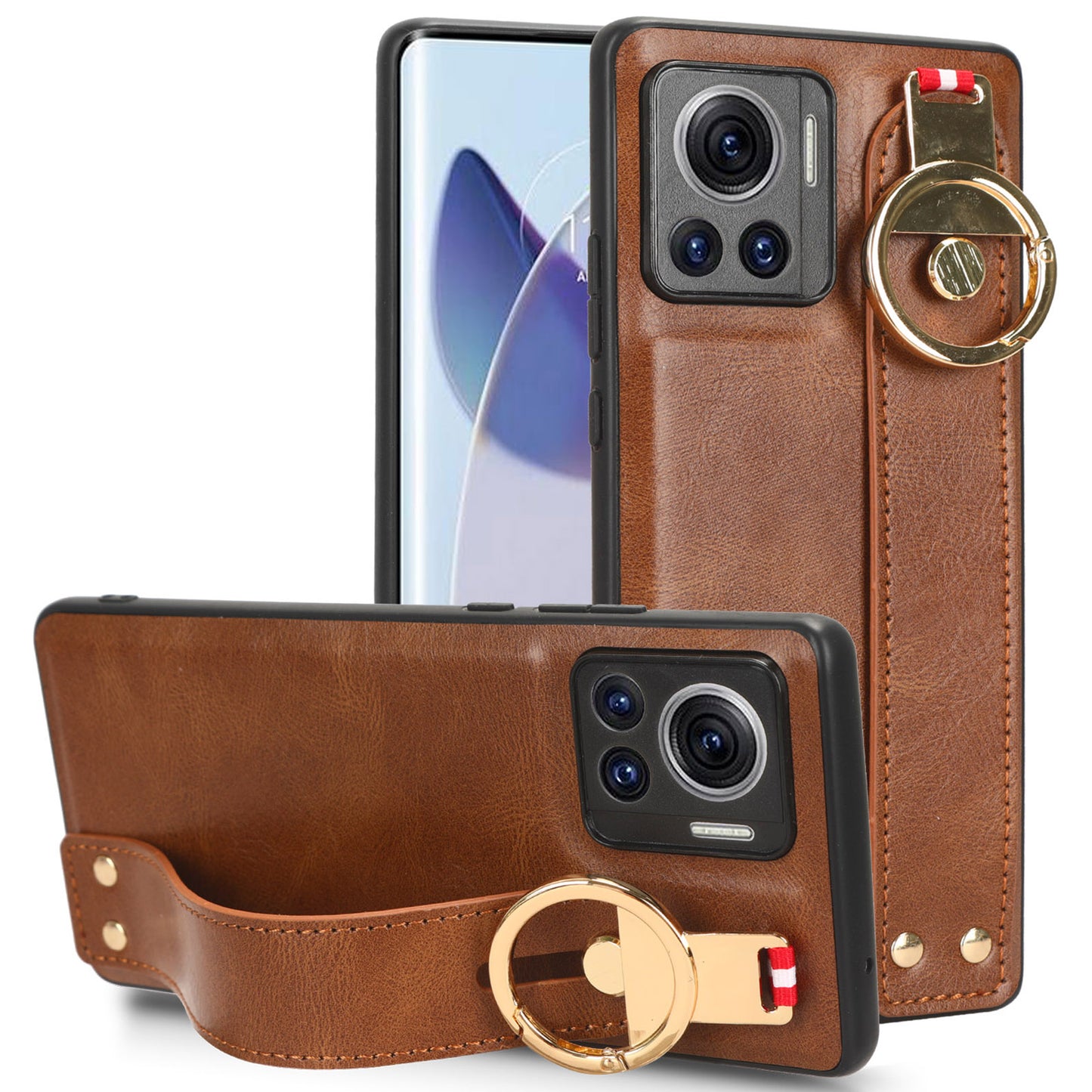 For Motorola Edge 30 Ultra 5G / Moto X30 Pro 5G Phone Case Leather Coated PC+TPU Wristband Kickstand Cover with Neck Strap