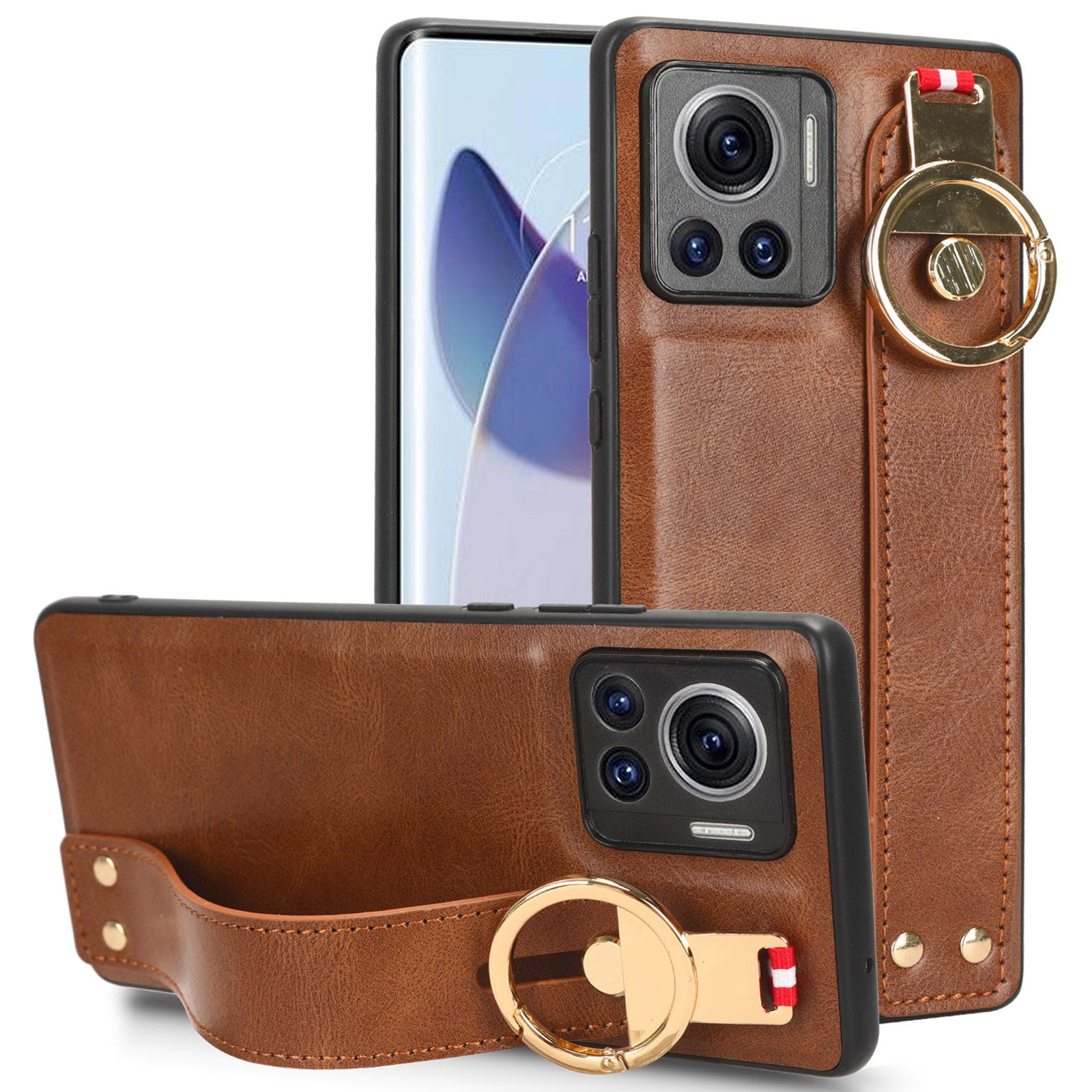 For Motorola Edge 30 Ultra 5G / Moto X30 Pro 5G Phone Case Leather Coated PC+TPU Wristband Kickstand Cover with Neck Strap