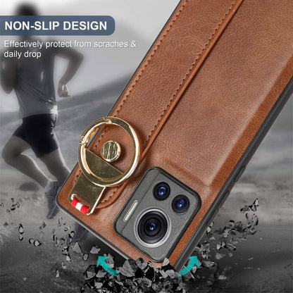 For Motorola Edge 30 Ultra 5G / Moto X30 Pro 5G Phone Case Leather Coated PC+TPU Wristband Kickstand Cover with Neck Strap