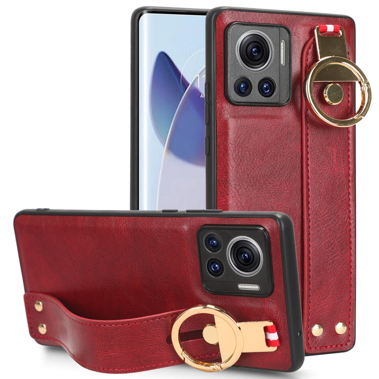 For Motorola Edge 30 Ultra 5G / Moto X30 Pro 5G Phone Case Leather Coated PC+TPU Wristband Kickstand Cover with Neck Strap