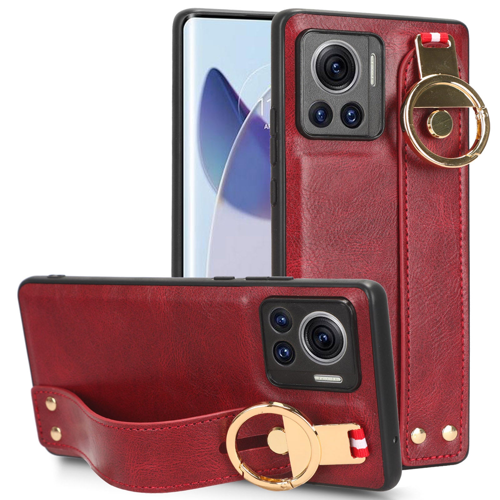 For Motorola Edge 30 Ultra 5G / Moto X30 Pro 5G Phone Case Leather Coated PC+TPU Wristband Kickstand Cover with Neck Strap