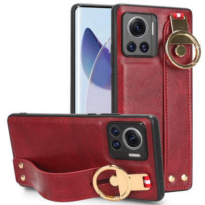 For Motorola Edge 30 Ultra 5G / Moto X30 Pro 5G Phone Case Leather Coated PC+TPU Wristband Kickstand Cover with Neck Strap