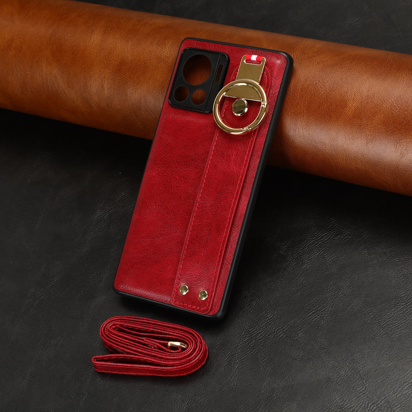 For Motorola Edge 30 Ultra 5G / Moto X30 Pro 5G Phone Case Leather Coated PC+TPU Wristband Kickstand Cover with Neck Strap