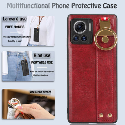 For Motorola Edge 30 Ultra 5G / Moto X30 Pro 5G Phone Case Leather Coated PC+TPU Wristband Kickstand Cover with Neck Strap