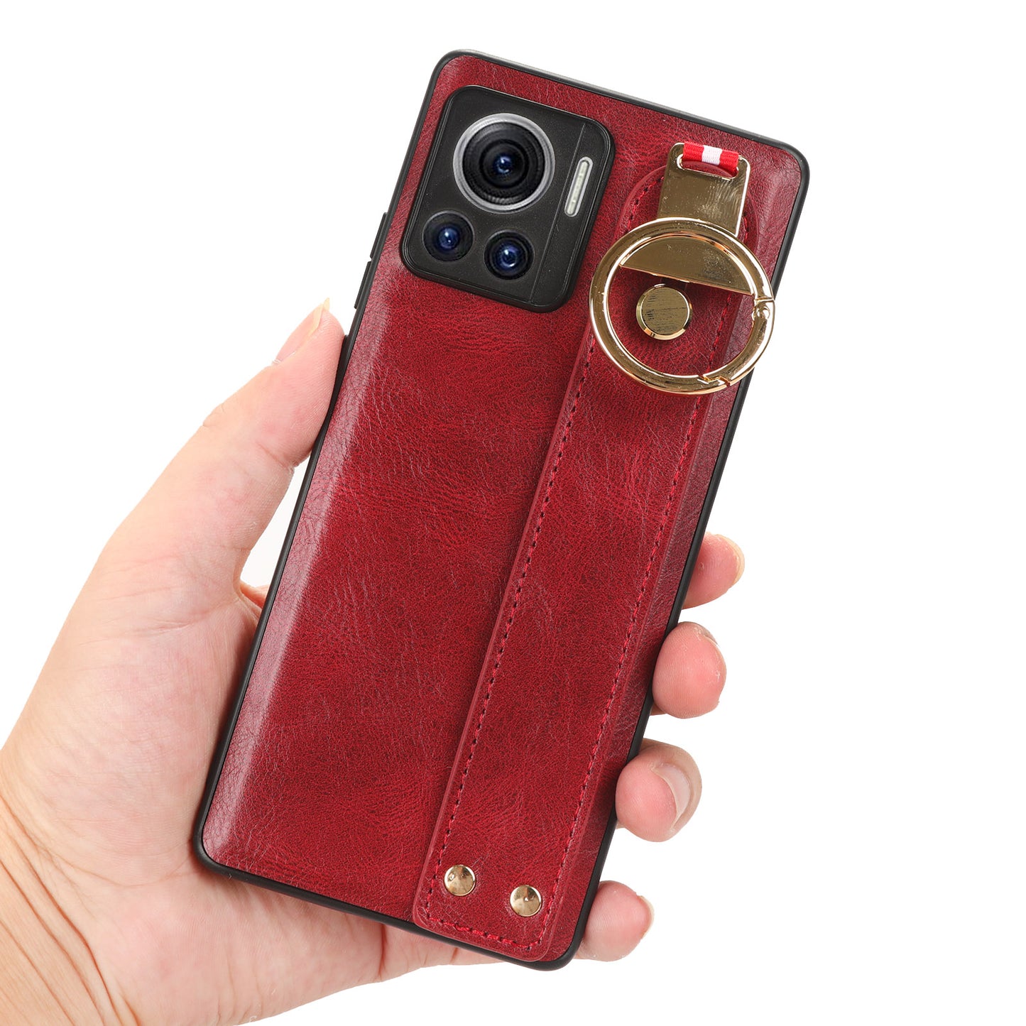 For Motorola Edge 30 Ultra 5G / Moto X30 Pro 5G Phone Case Leather Coated PC+TPU Wristband Kickstand Cover with Neck Strap