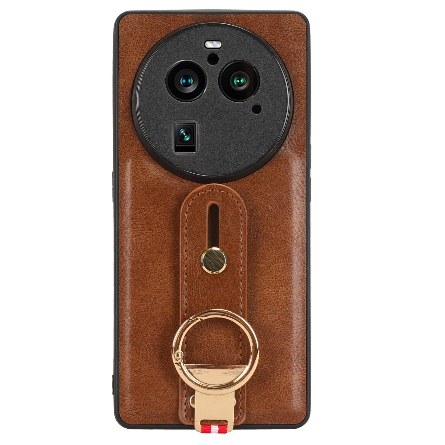 Phone Cover for Oppo Find X6 Pro Wristband Kickstand PU Leather Coated PC+TPU Case with Neck Strap