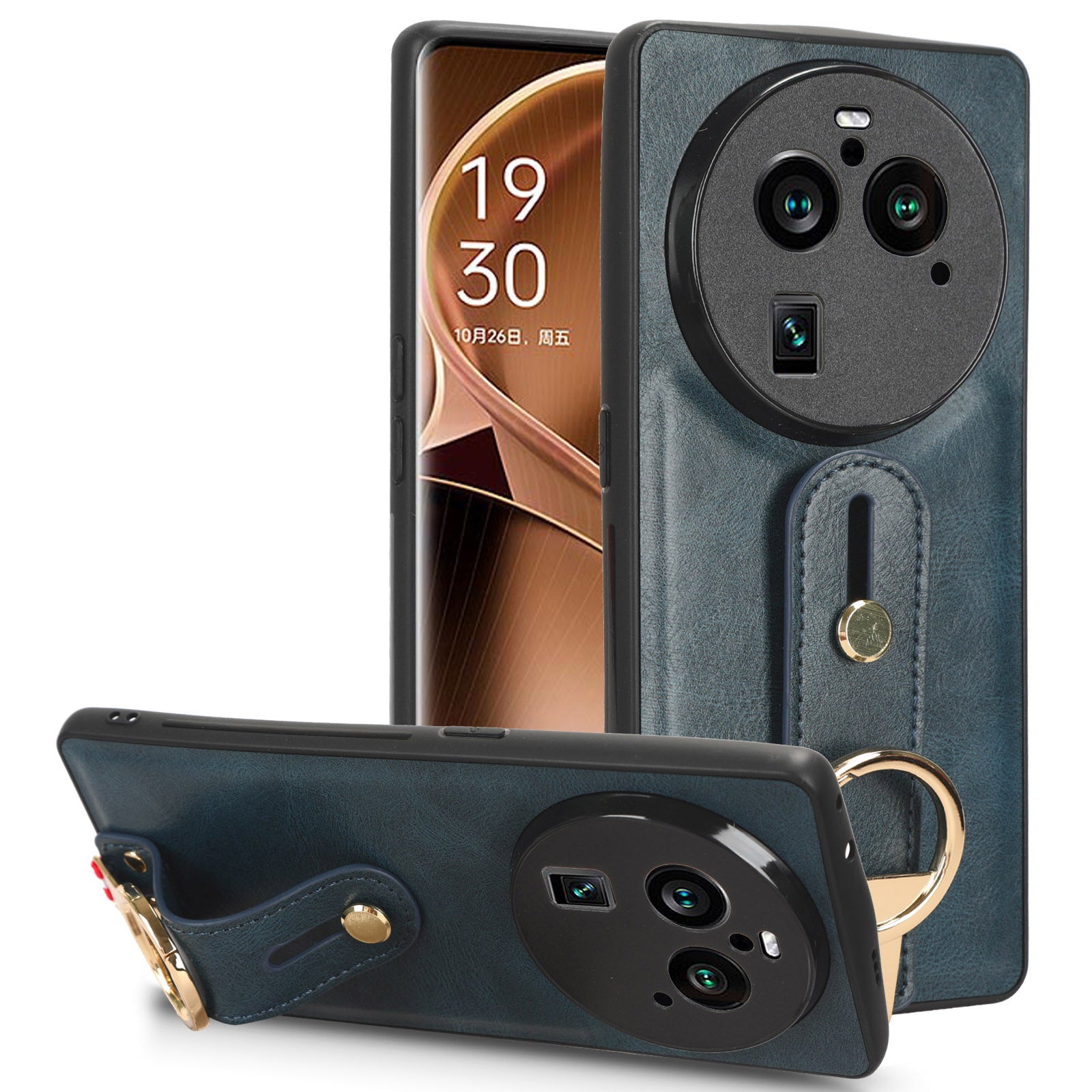 Phone Cover for Oppo Find X6 Pro Wristband Kickstand PU Leather Coated PC+TPU Case with Neck Strap