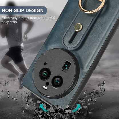 Phone Cover for Oppo Find X6 Pro Wristband Kickstand PU Leather Coated PC+TPU Case with Neck Strap