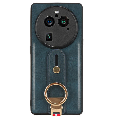 Phone Cover for Oppo Find X6 Pro Wristband Kickstand PU Leather Coated PC+TPU Case with Neck Strap