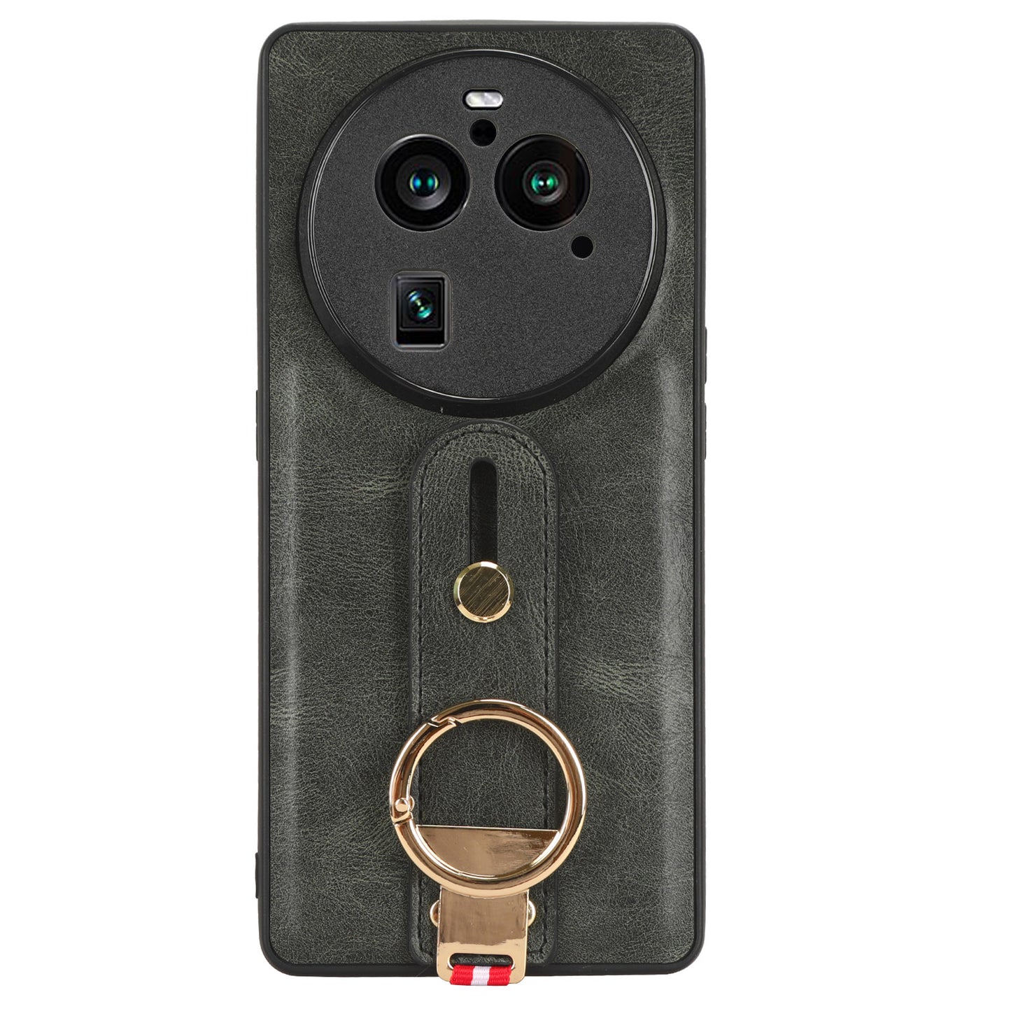 Phone Cover for Oppo Find X6 Pro Wristband Kickstand PU Leather Coated PC+TPU Case with Neck Strap