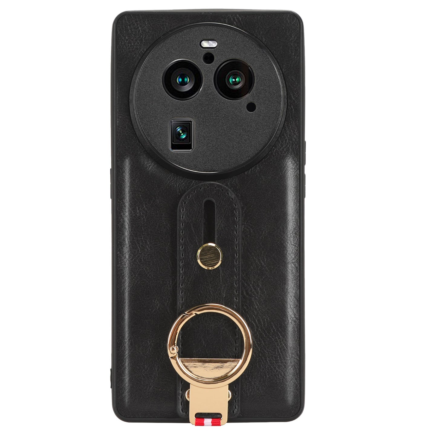 Phone Cover for Oppo Find X6 Pro Wristband Kickstand PU Leather Coated PC+TPU Case with Neck Strap