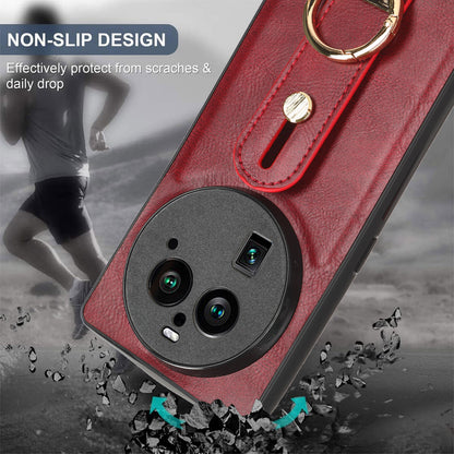 Phone Cover for Oppo Find X6 Pro Wristband Kickstand PU Leather Coated PC+TPU Case with Neck Strap