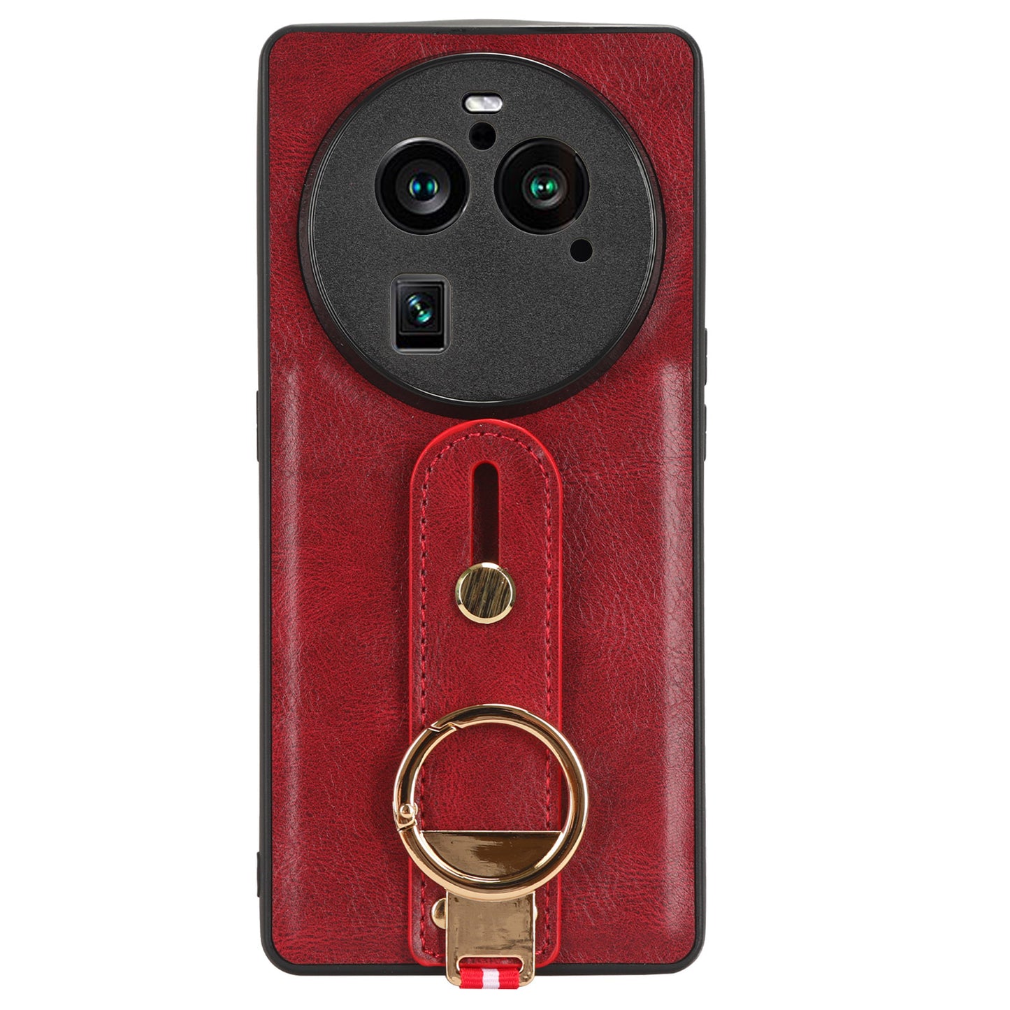 Phone Cover for Oppo Find X6 Pro Wristband Kickstand PU Leather Coated PC+TPU Case with Neck Strap