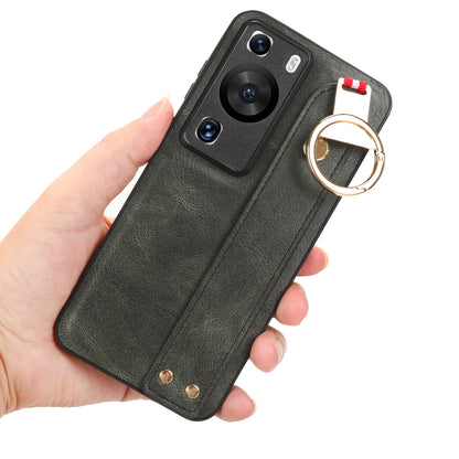 For Huawei P60 / P60 Pro Phone Cover Wristband Kickstand PU Leather Coated PC+TPU Case with Neck Strap