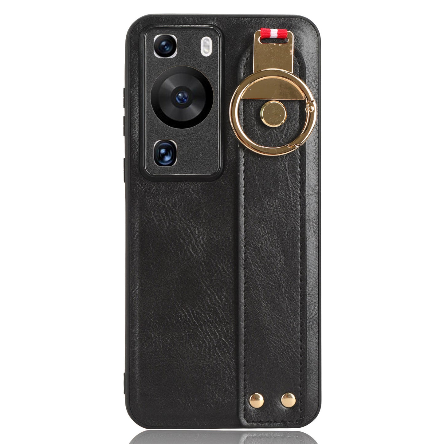 For Huawei P60 / P60 Pro Phone Cover Wristband Kickstand PU Leather Coated PC+TPU Case with Neck Strap
