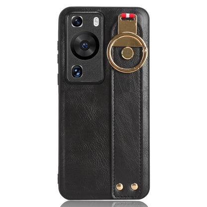For Huawei P60 / P60 Pro Phone Cover Wristband Kickstand PU Leather Coated PC+TPU Case with Neck Strap