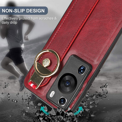 For Huawei P60 / P60 Pro Phone Cover Wristband Kickstand PU Leather Coated PC+TPU Case with Neck Strap