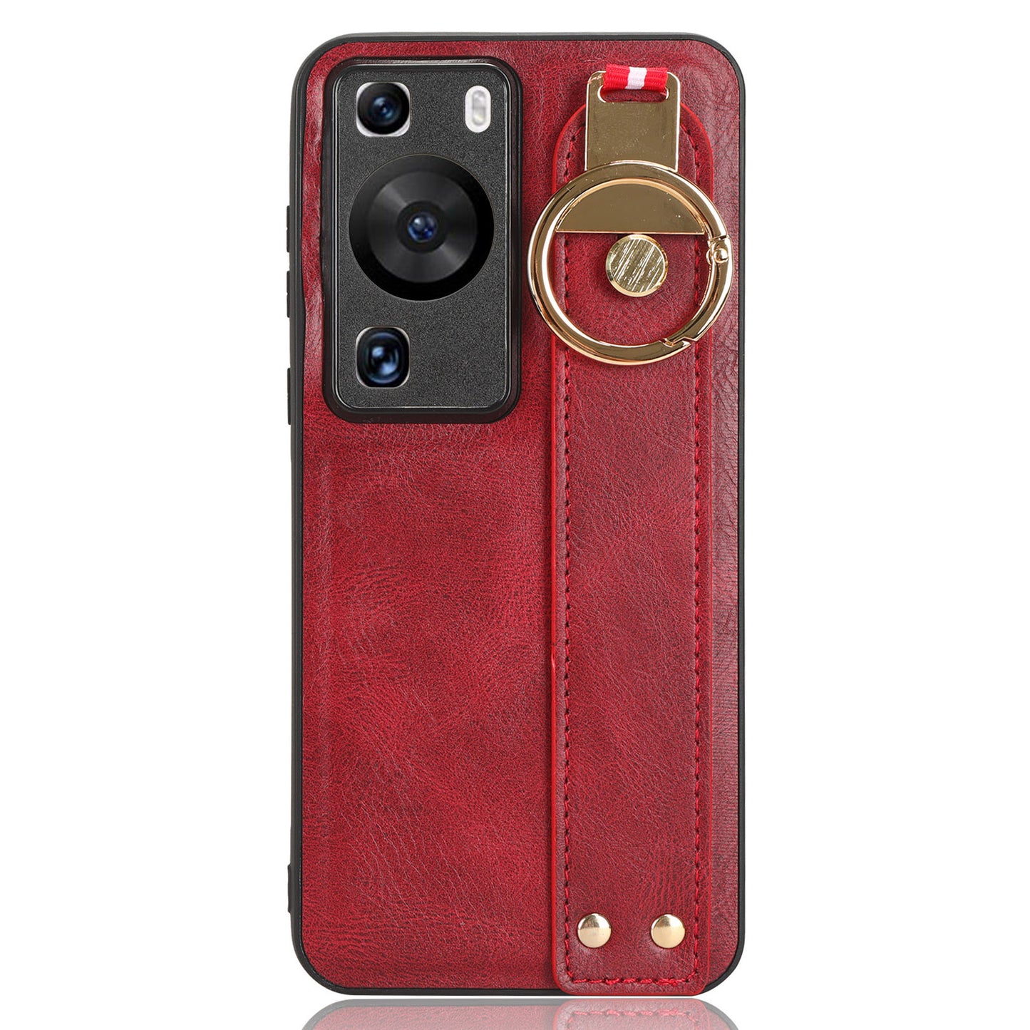 For Huawei P60 / P60 Pro Phone Cover Wristband Kickstand PU Leather Coated PC+TPU Case with Neck Strap