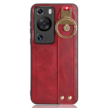 For Huawei P60 / P60 Pro Phone Cover Wristband Kickstand PU Leather Coated PC+TPU Case with Neck Strap