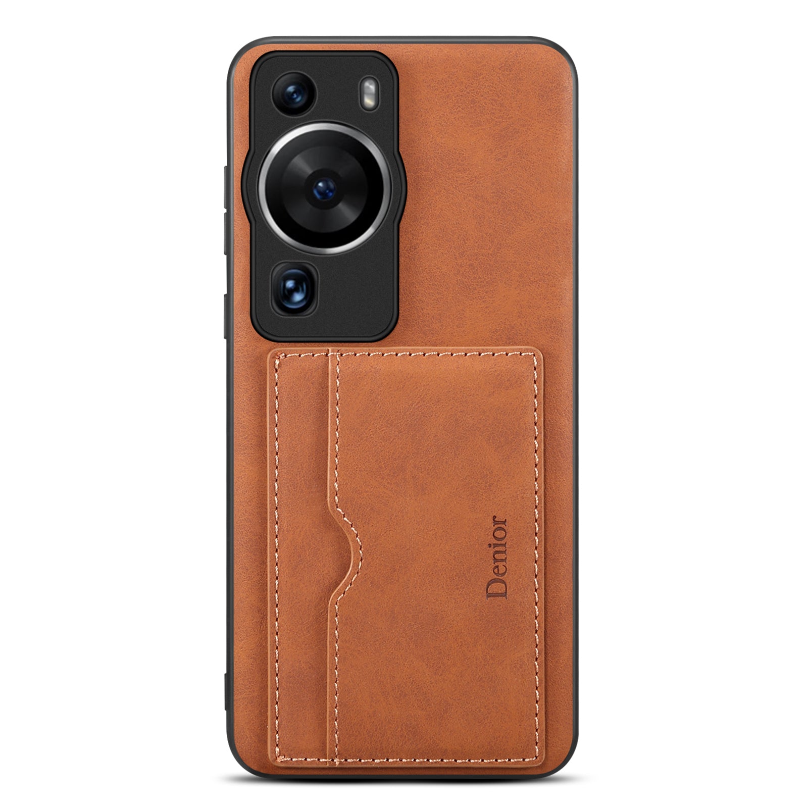 DENIOR For Huawei P60 / P60 Pro Card Holder Kickstand Phone Case PU Leather Coated TPU Back Cover