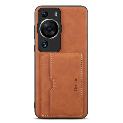 DENIOR For Huawei P60 / P60 Pro Card Holder Kickstand Phone Case PU Leather Coated TPU Back Cover