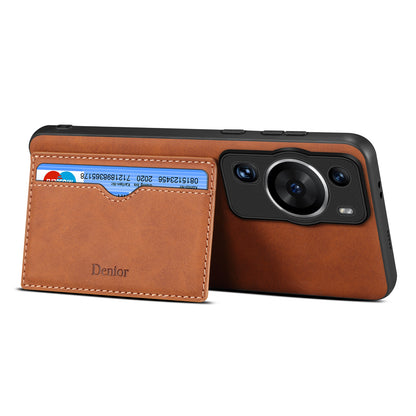 DENIOR For Huawei P60 / P60 Pro Card Holder Kickstand Phone Case PU Leather Coated TPU Back Cover