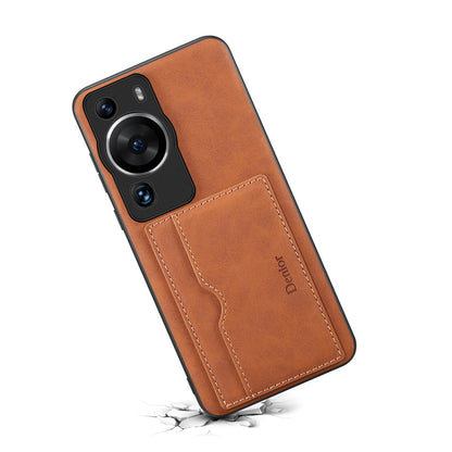 DENIOR For Huawei P60 / P60 Pro Card Holder Kickstand Phone Case PU Leather Coated TPU Back Cover