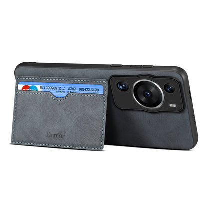 DENIOR For Huawei P60 / P60 Pro Card Holder Kickstand Phone Case PU Leather Coated TPU Back Cover