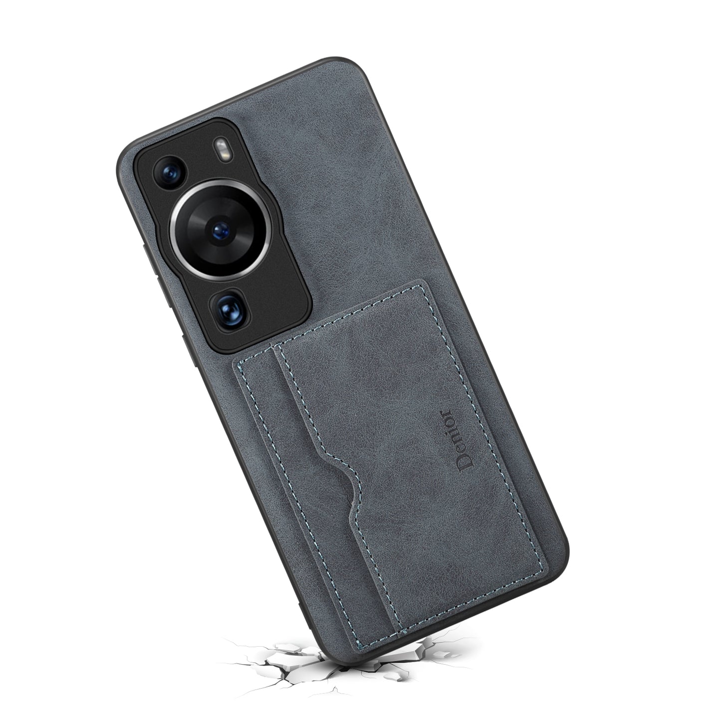 DENIOR For Huawei P60 / P60 Pro Card Holder Kickstand Phone Case PU Leather Coated TPU Back Cover
