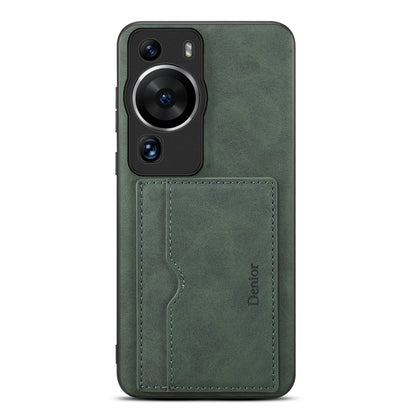 DENIOR For Huawei P60 / P60 Pro Card Holder Kickstand Phone Case PU Leather Coated TPU Back Cover