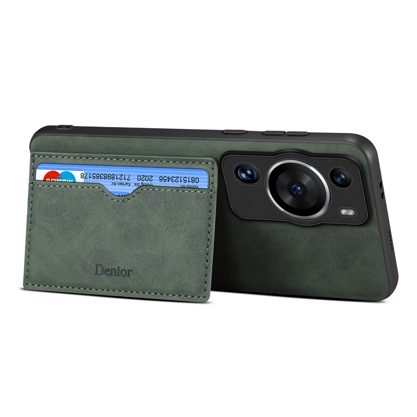 DENIOR For Huawei P60 / P60 Pro Card Holder Kickstand Phone Case PU Leather Coated TPU Back Cover